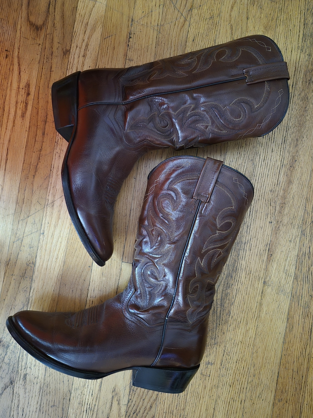 MoDan Post MILWAULEE Dark Brown Embroidered Leather Cowboy Boots Size 12